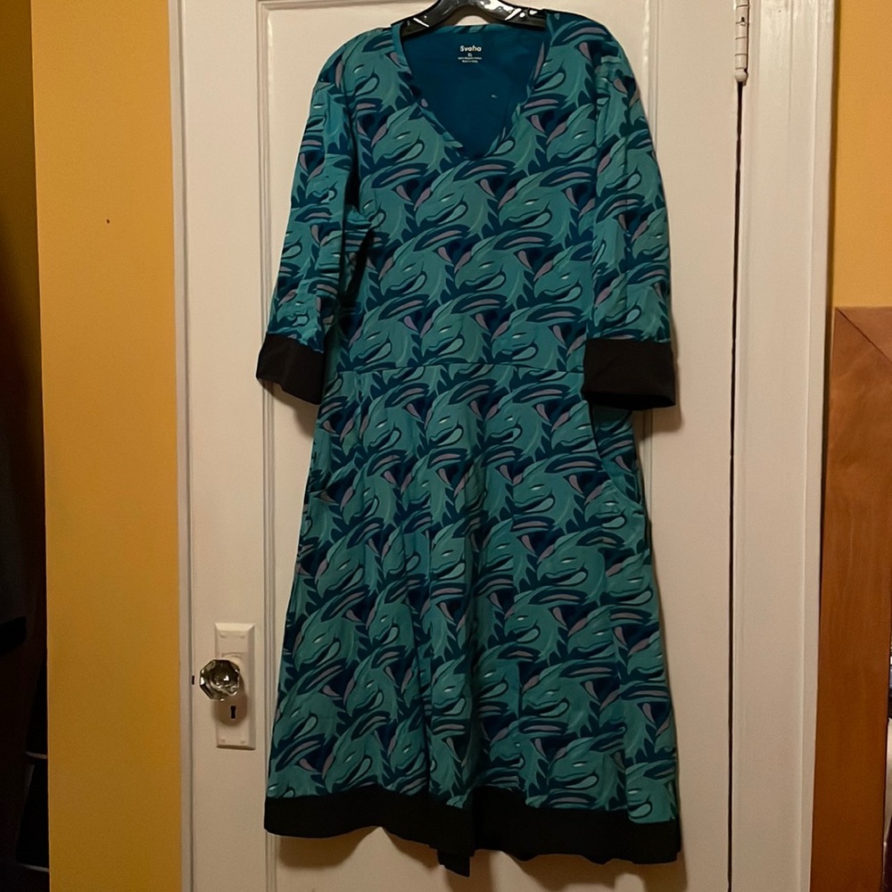 Svaha Sea Dragon Rosalind Dress. 3/4 sleeves, XL